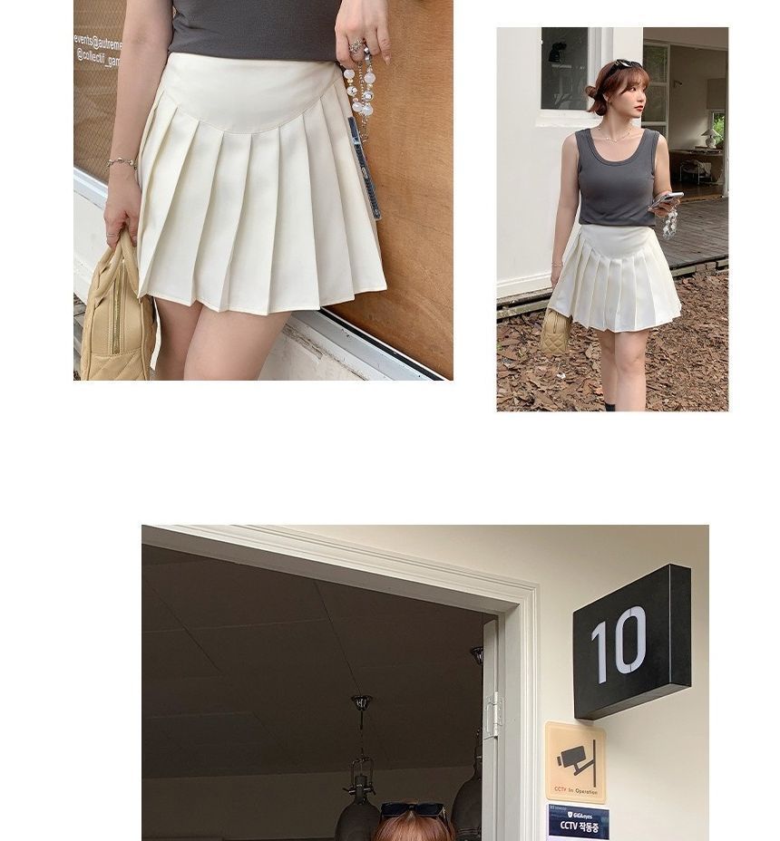 Mid Waist Plain Mini Pleated Skirt