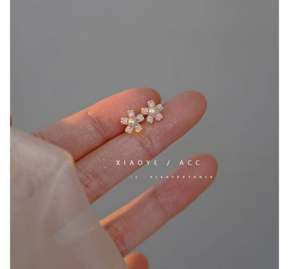 Earring Stud Floral Faux Pearl Alloy