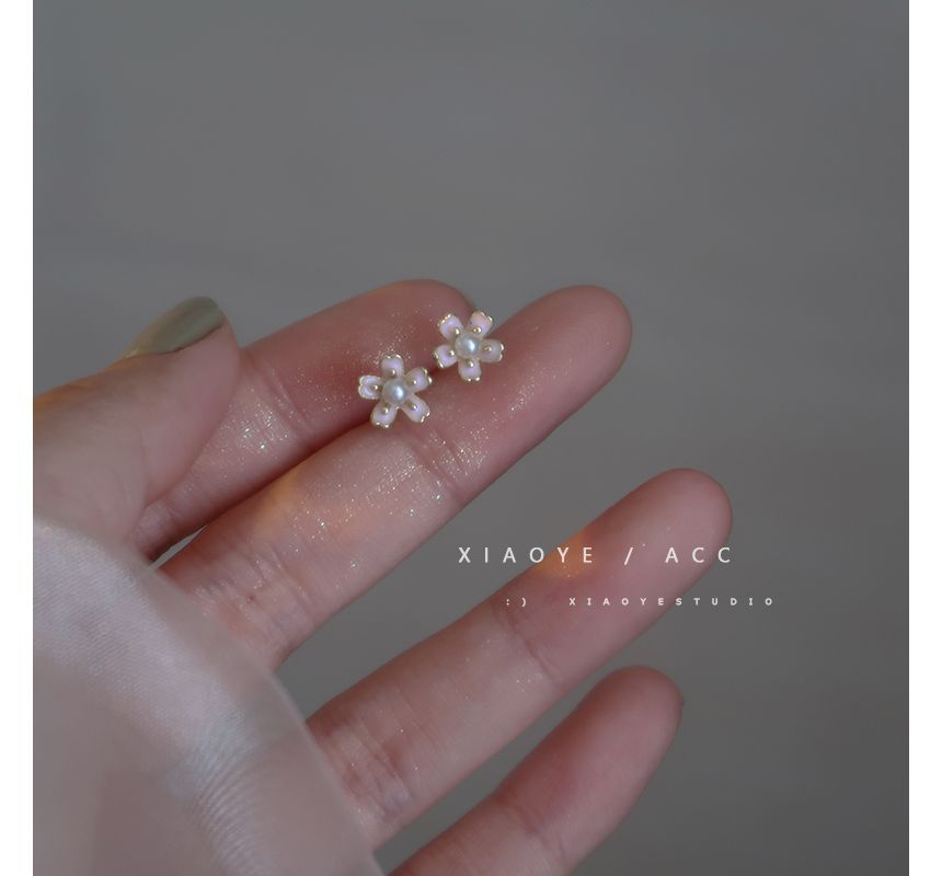 Earring Stud Floral Faux Pearl Alloy