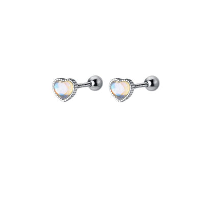 Silver Barbell Earring Heart Moonstone Sterling