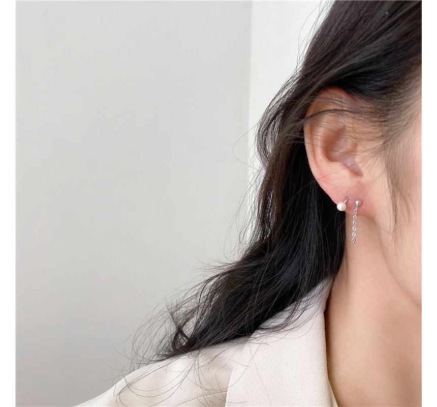 Earring Silver Pearl Sterling Faux Huggie
