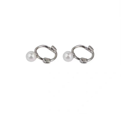 Earring Silver Pearl Sterling Faux Huggie