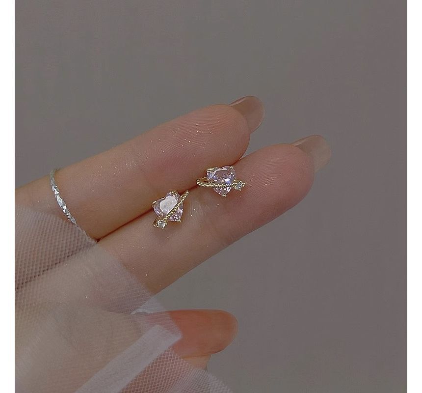 Planet Rhinestone Heart Sterling Earring Silver Stud