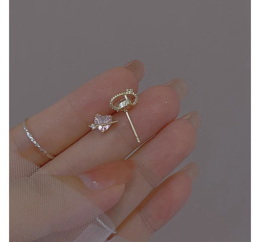Planet Rhinestone Heart Sterling Earring Silver Stud