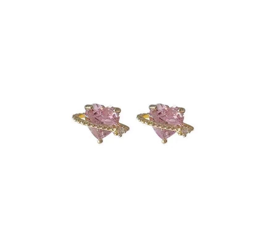 Planet Rhinestone Heart Sterling Earring Silver Stud