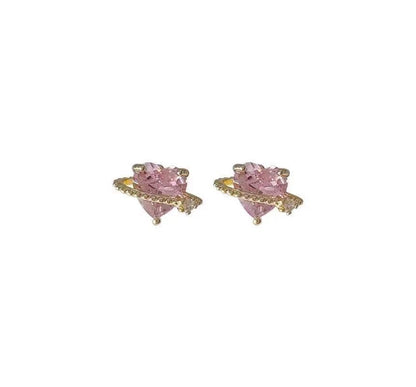 Planet Rhinestone Heart Sterling Earring Silver Stud