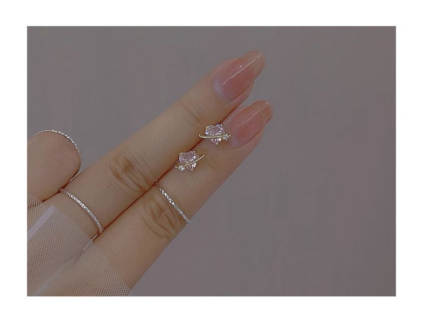 Planet Rhinestone Heart Sterling Earring Silver Stud