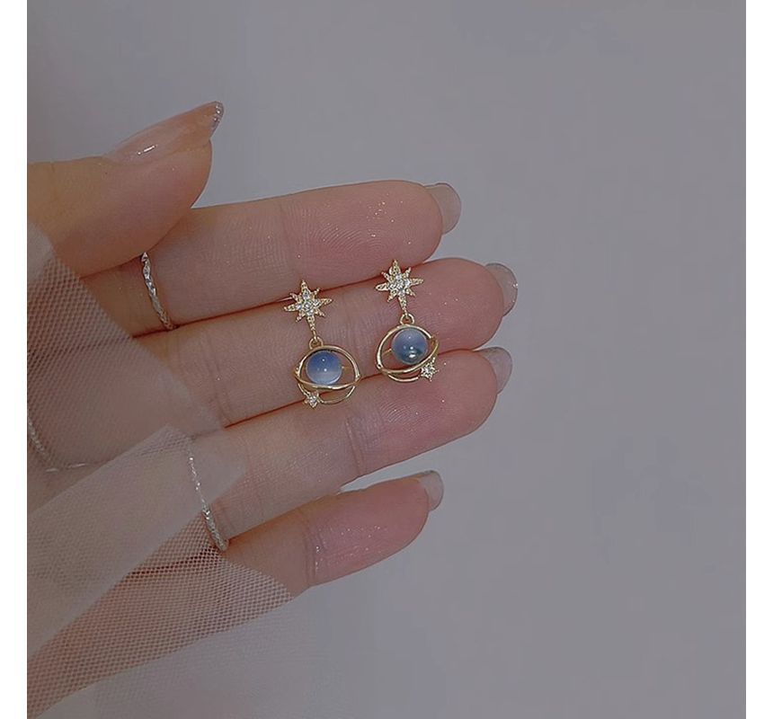 Stone Faux Cat Eye Drop Star Rhinestone Planet Earring Alloy