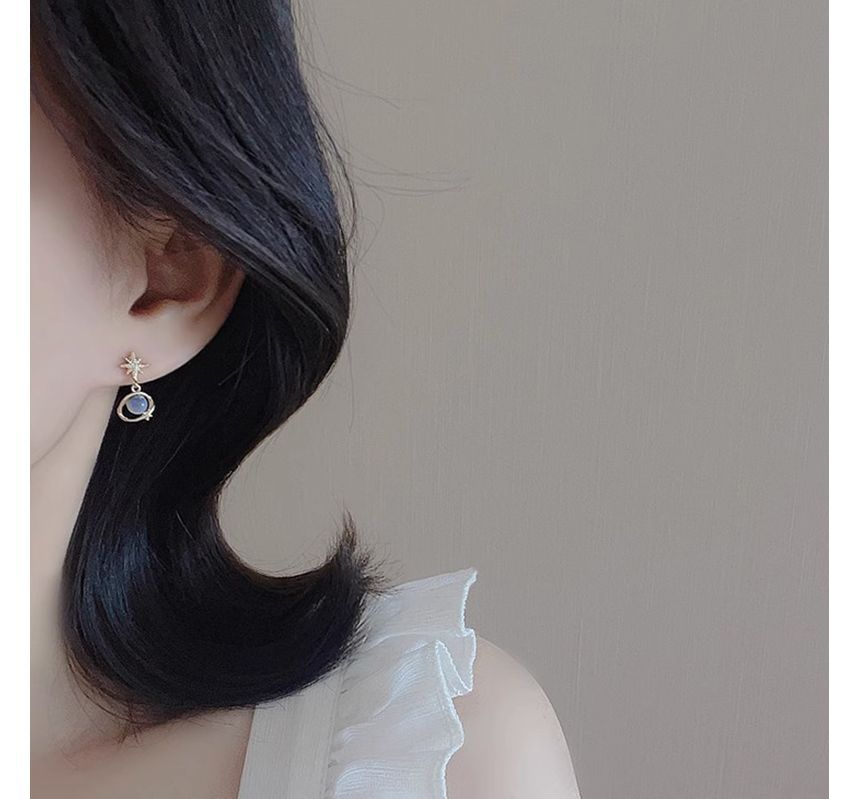 Stone Faux Cat Eye Drop Star Rhinestone Planet Earring Alloy