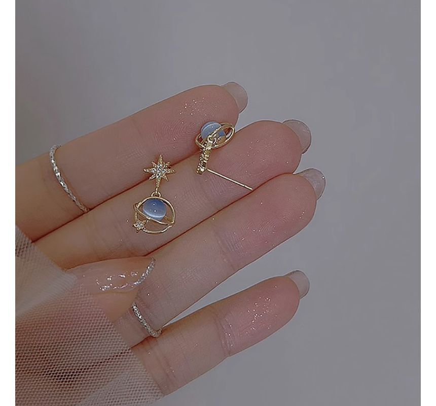 Stone Faux Cat Eye Drop Star Rhinestone Planet Earring Alloy