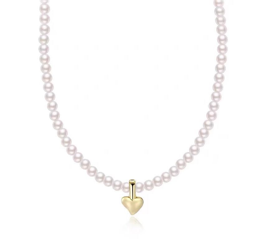 Heart Pendant Faux Pearl Choker