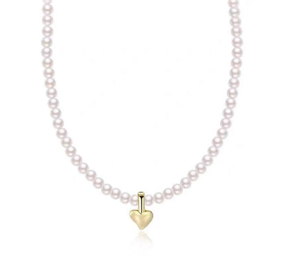 Heart Pendant Faux Pearl Choker