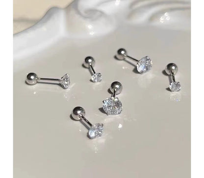 Sterling (Various Rhinestone Earring Silver Designs) Barbell