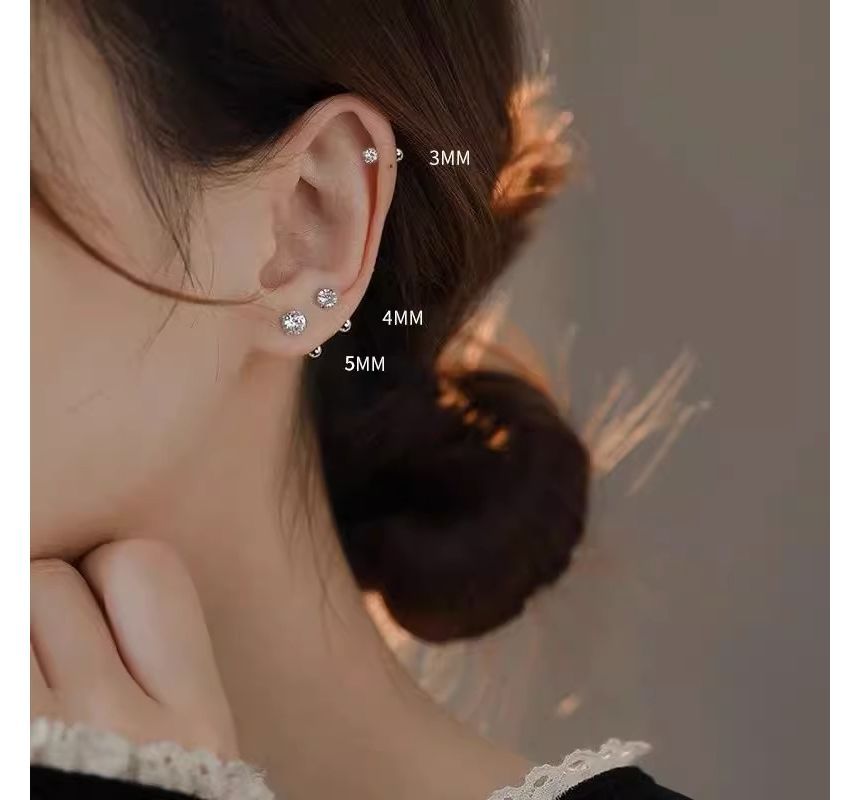 Sterling (Various Rhinestone Earring Silver Designs) Barbell