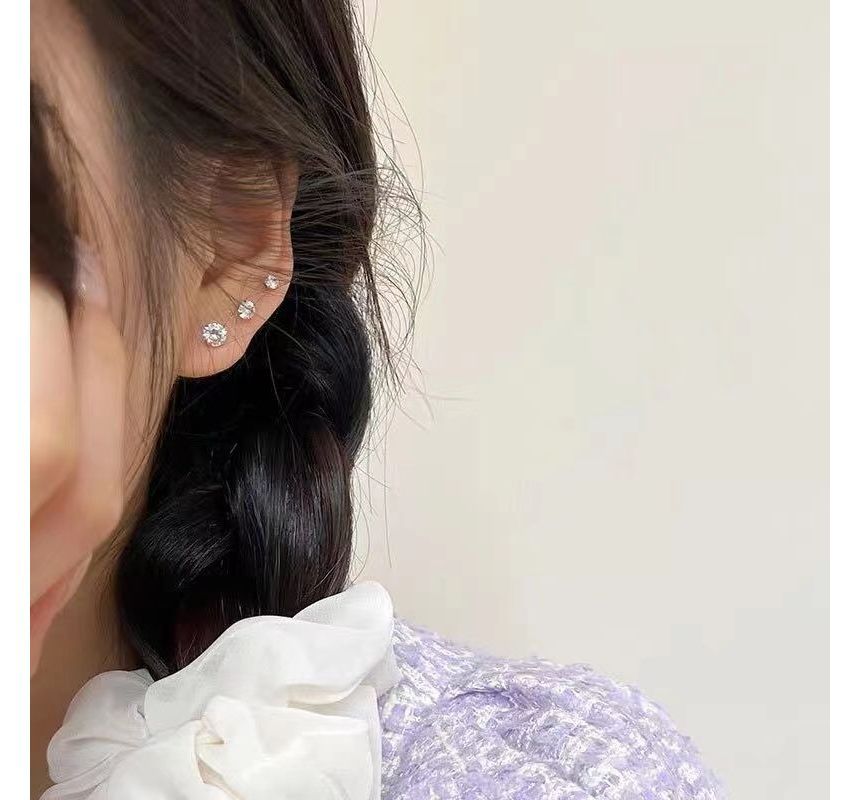 Sterling (Various Rhinestone Earring Silver Designs) Barbell