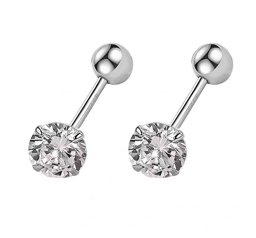 Sterling (Various Rhinestone Earring Silver Designs) Barbell