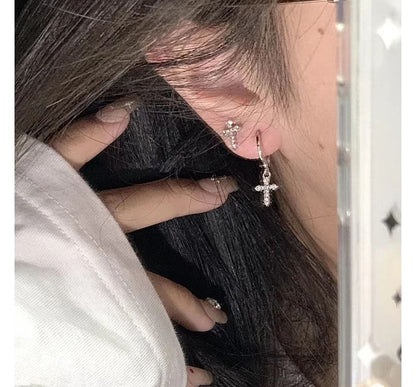 Asymmetrical Cross Earring Rhinestone Alloy Drop