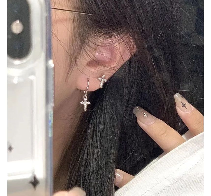 Asymmetrical Cross Earring Rhinestone Alloy Drop