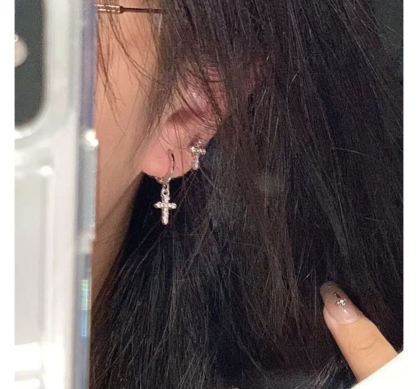 Asymmetrical Cross Earring Rhinestone Alloy Drop
