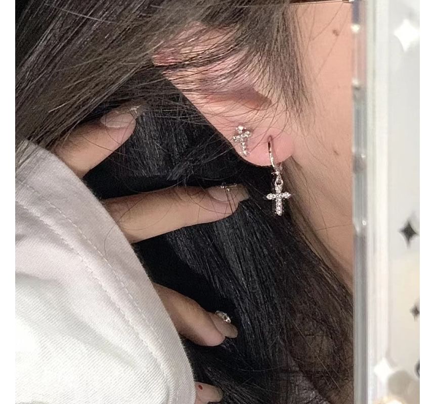 Asymmetrical Cross Earring Rhinestone Alloy Drop