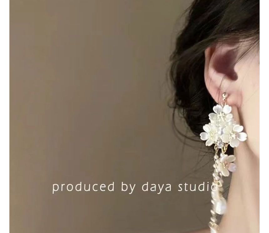 Earring Floral Chandelier Pearl Faux Alloy