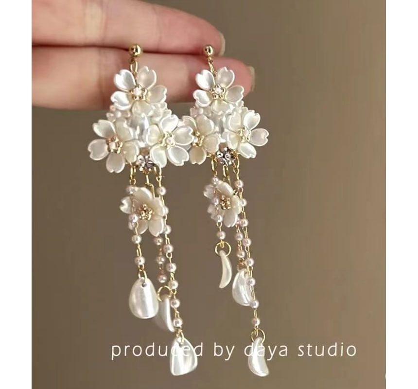 Earring Floral Chandelier Pearl Faux Alloy