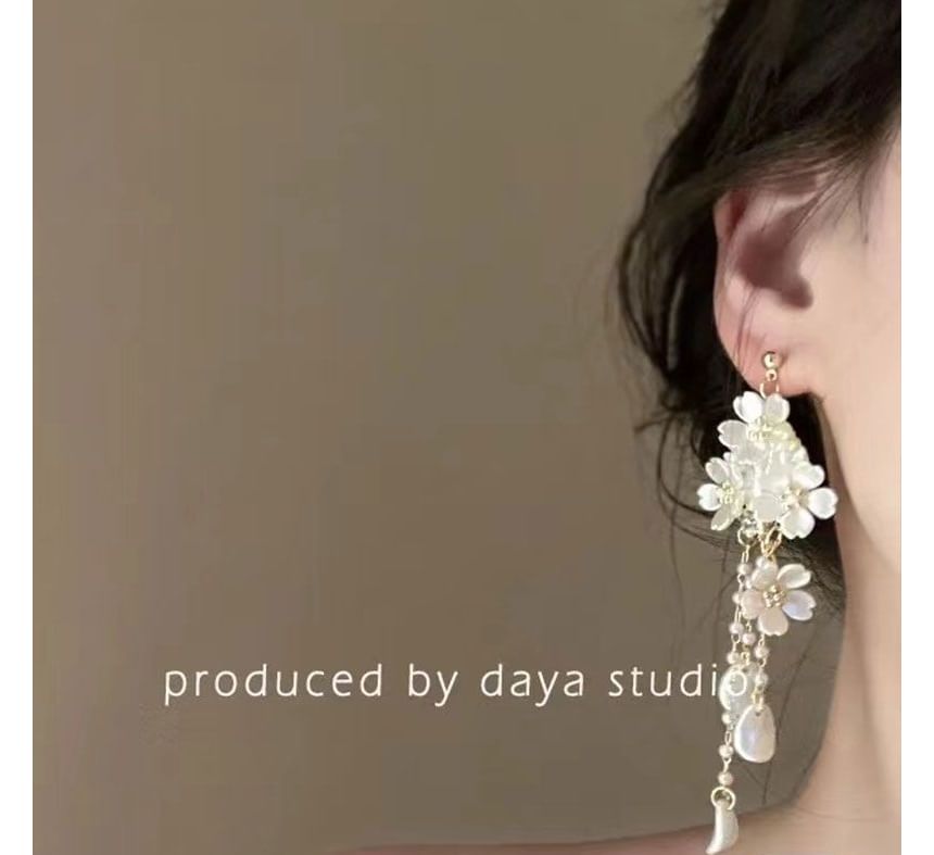 Earring Floral Chandelier Pearl Faux Alloy