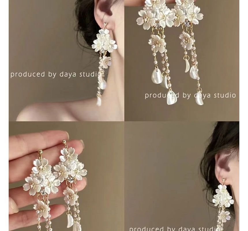 Earring Floral Chandelier Pearl Faux Alloy
