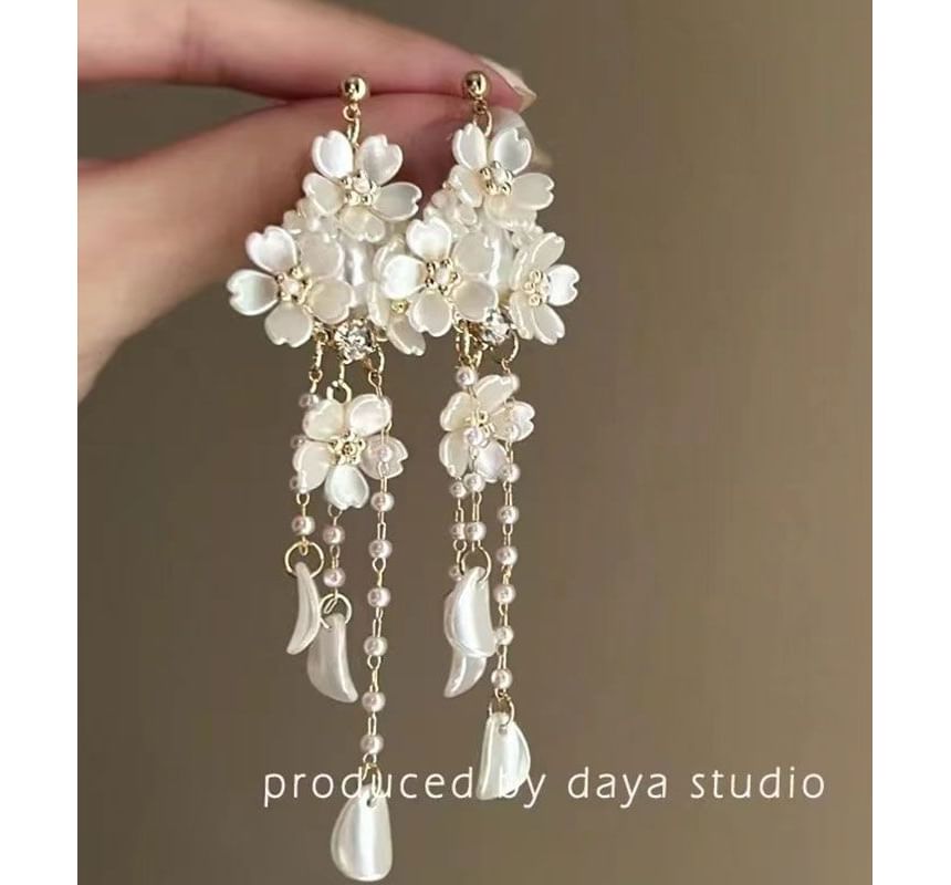 Earring Floral Chandelier Pearl Faux Alloy