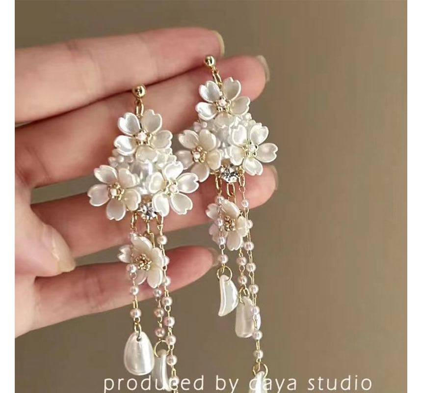 Earring Floral Chandelier Pearl Faux Alloy