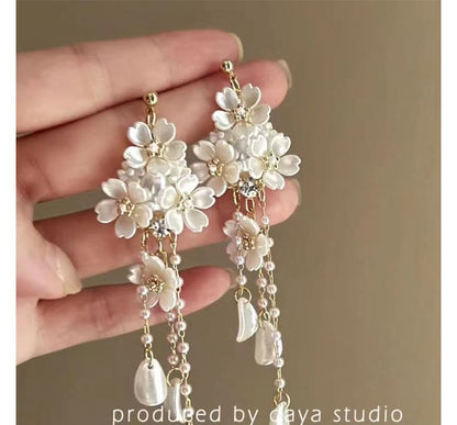 Earring Floral Chandelier Pearl Faux Alloy