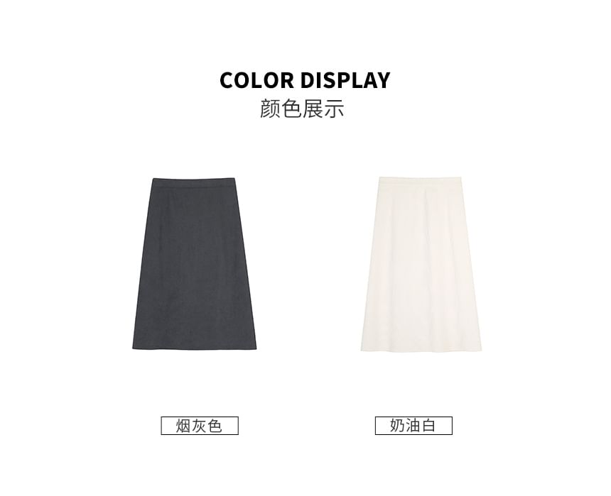 High Waist Plain Slit Midi A-Line Skirt