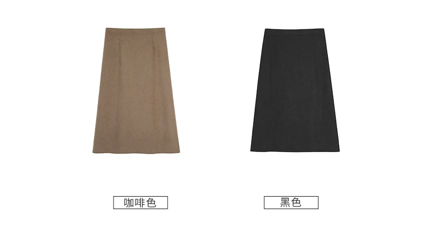 High Waist Plain Slit Midi A-Line Skirt