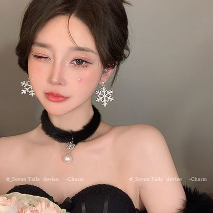 Chandelier Drop Christmas Earring Bracelet Set Choker Tree Snowflake Fluffy /