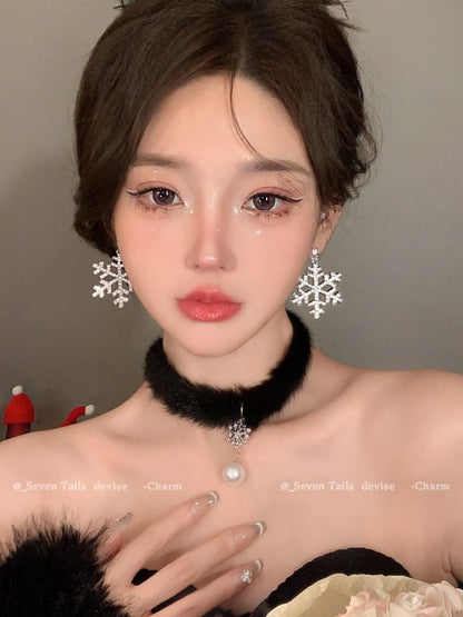 Chandelier Drop Christmas Earring Bracelet Set Choker Tree Snowflake Fluffy /