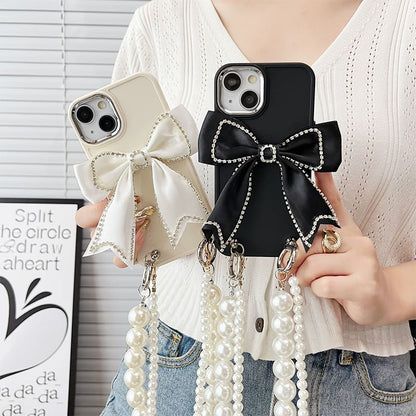 Phone Bow Faux Case Pearl Lanyard