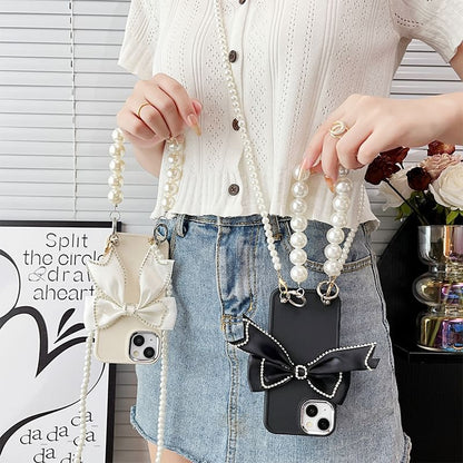 Phone Bow Faux Case Pearl Lanyard