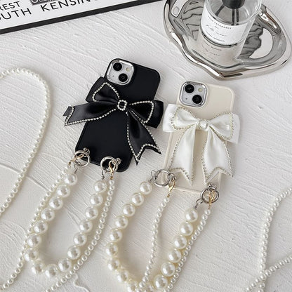 Phone Bow Faux Case Pearl Lanyard