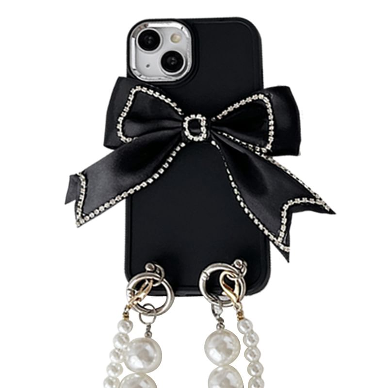 Phone Bow Faux Case Pearl Lanyard