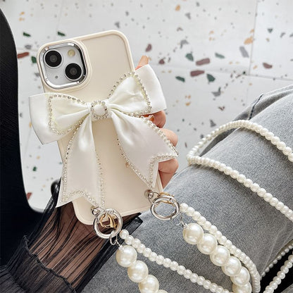Phone Bow Faux Case Pearl Lanyard