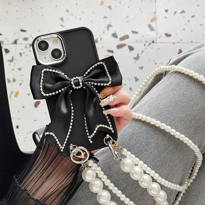 Phone Bow Faux Case Pearl Lanyard