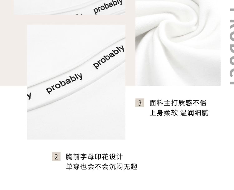 Long-Sleeve Mock Neck Lettering Print T-Shirt