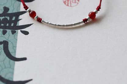 Bead Sterling String Silver Agate Bracelet