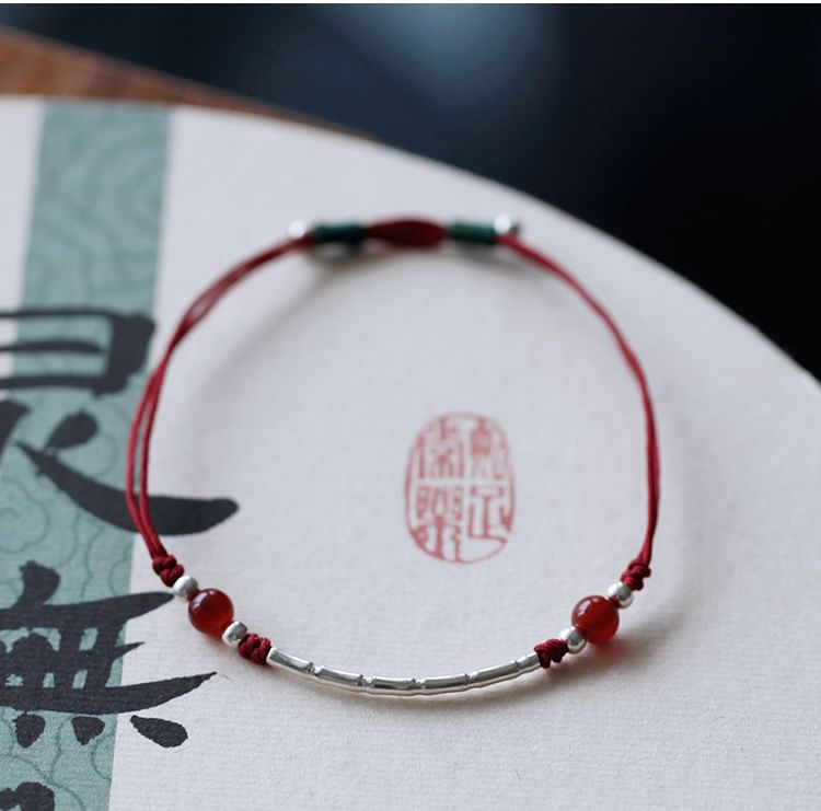 Bead Sterling String Silver Agate Bracelet