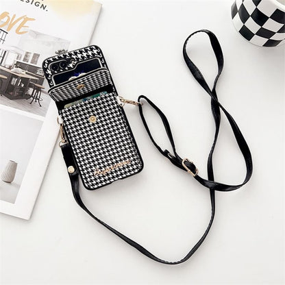 Faux Phone Pearl Cat Houndstooth Lanyard Case