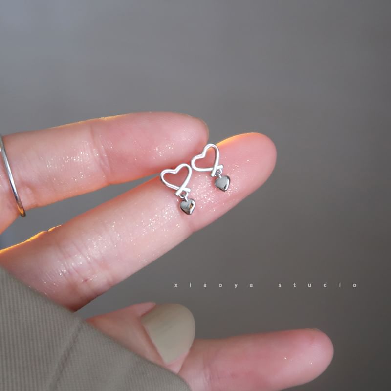 Silver Sterling Drop Earring Heart