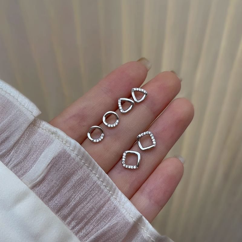Stud Rhinestone Sterling Geometric Silver (Various Designs) Earring