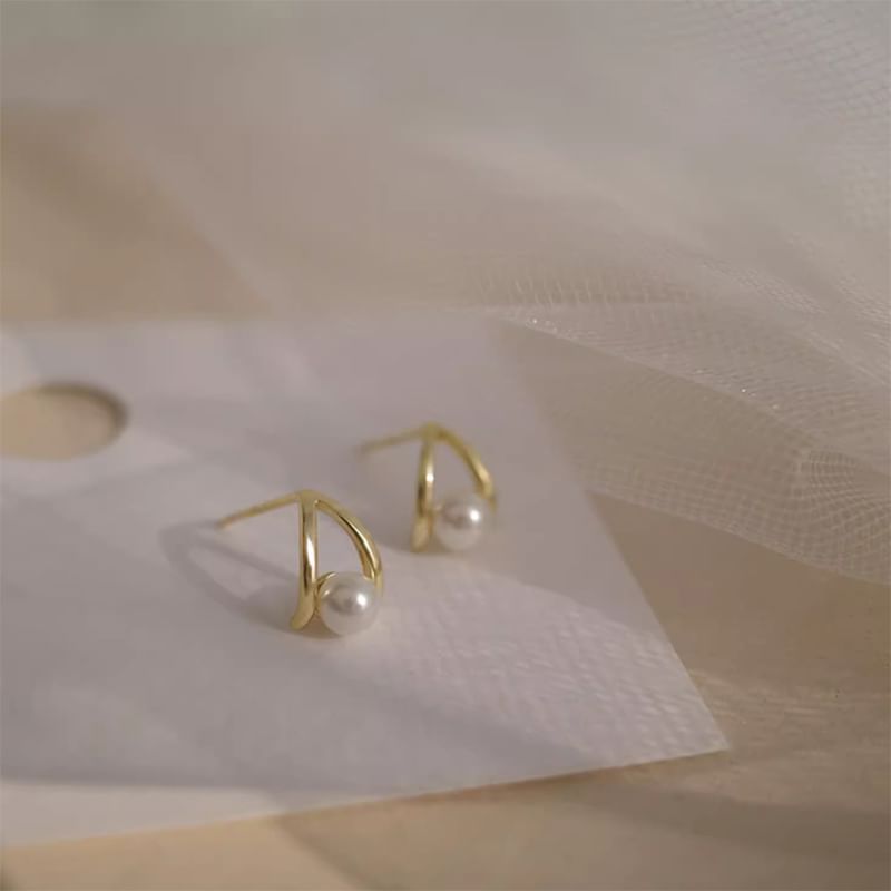 Earring Pearl Sterling Stud Faux Silver