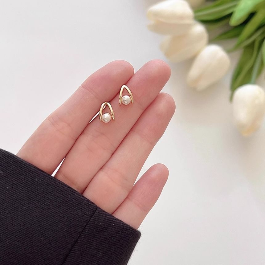 Earring Pearl Sterling Stud Faux Silver