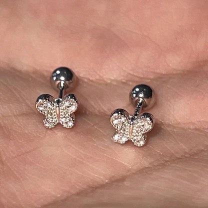 Rhinestone Sterling Silver Barbell Earring Butterfly